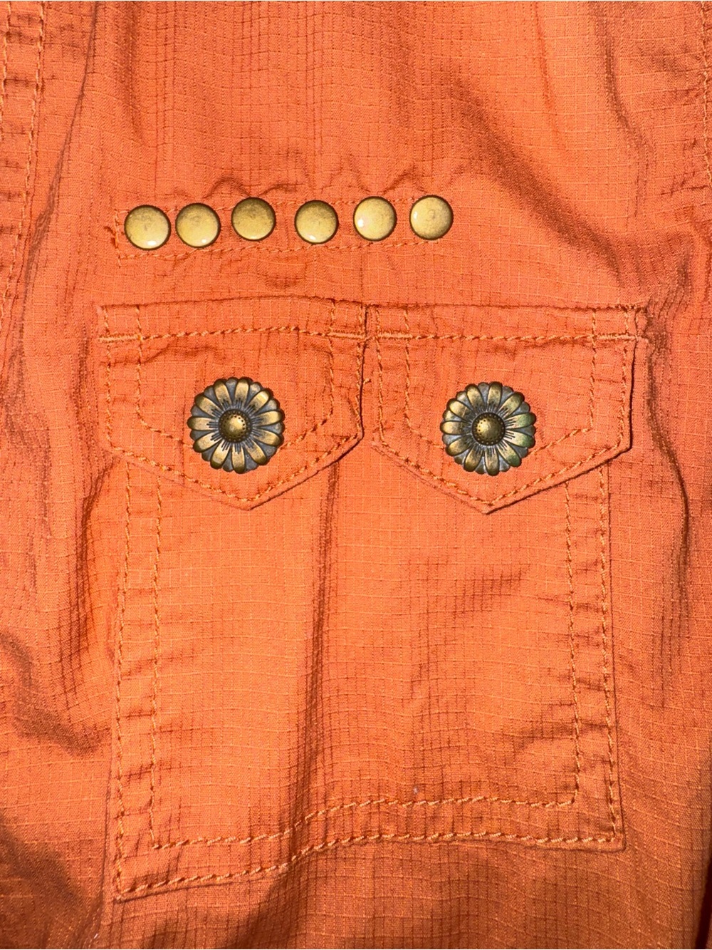Dressbarn Utility Jacket Womens Medium Rust Orange Military Cargo Cinch Waist - Picture 7 of 10